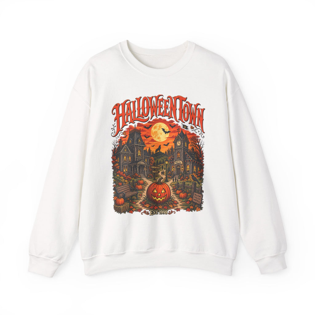 Halloween Town Crewneck Sweatshirt — Vintage Haunted House Pumpkin Graphic
