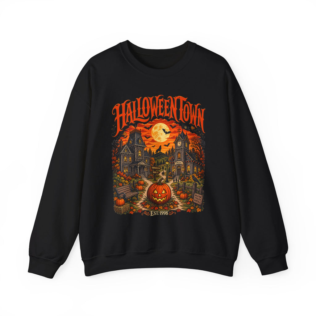 Halloween Town Crewneck Sweatshirt — Vintage Haunted House Pumpkin Graphic
