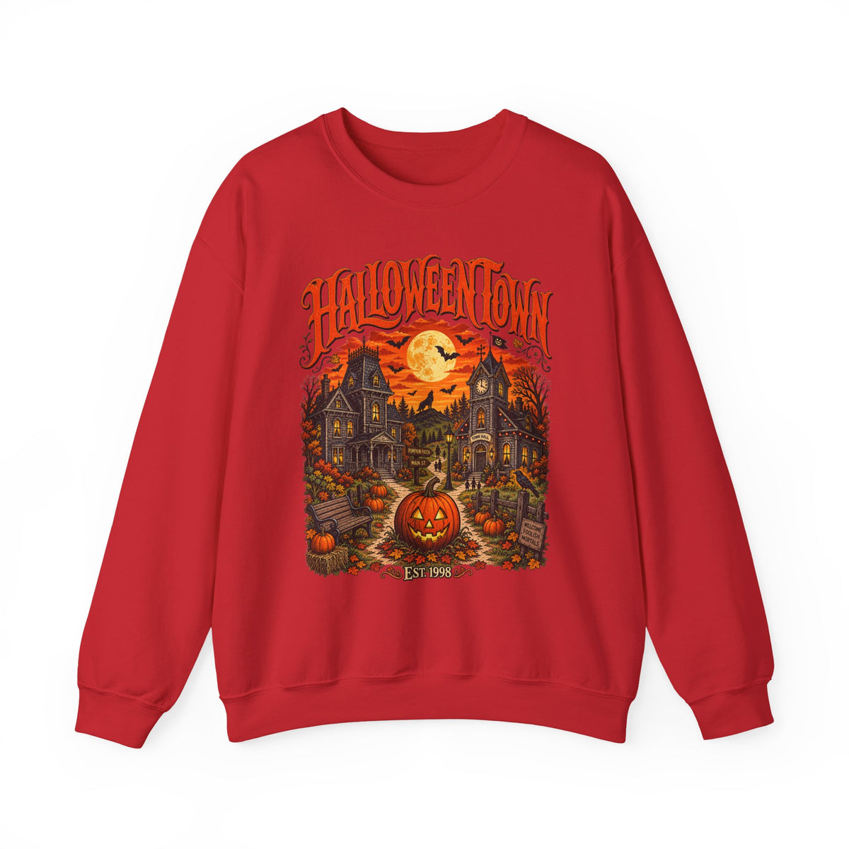 Halloween Town Crewneck Sweatshirt — Vintage Haunted House Pumpkin Graphic